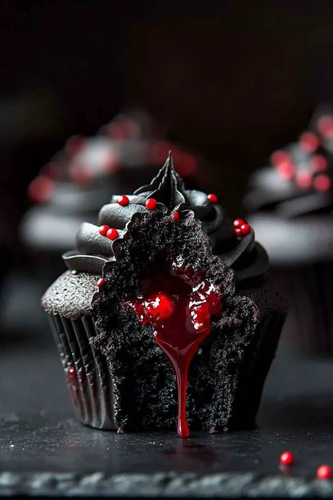 Bleeding Halloween Black Cupcakes