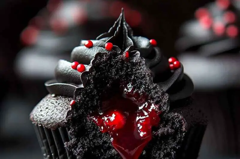 Bleeding Halloween Black Cupcakes