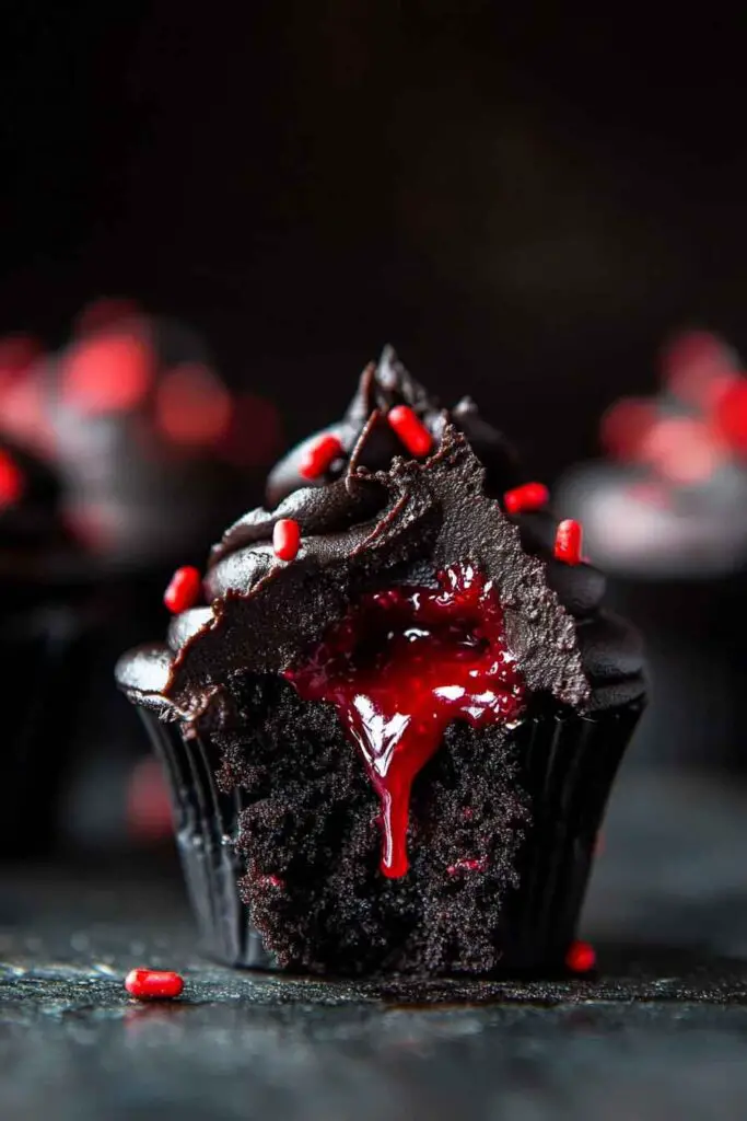 Bleeding Halloween Black Cupcakes