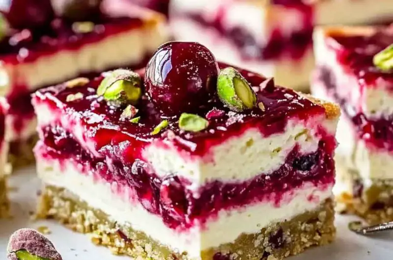 Cherry Pistachio Cheesecake Bars