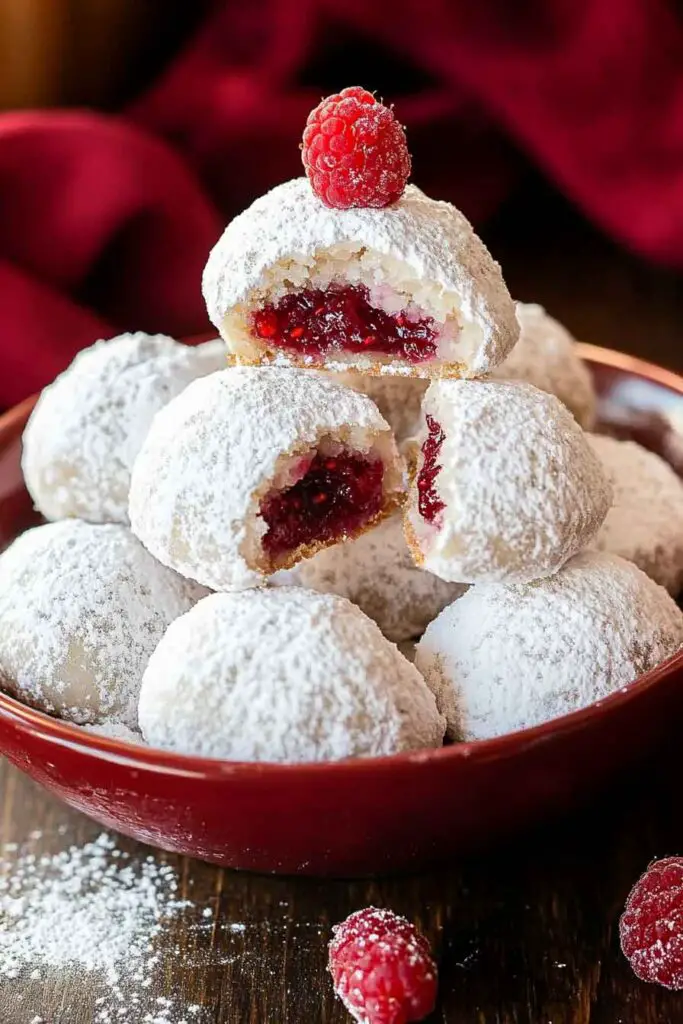 Raspberry Almond Snowballs