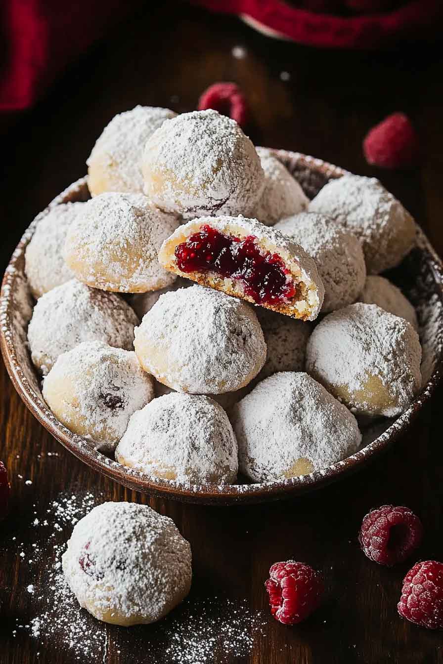 Raspberry Almond Snowballs